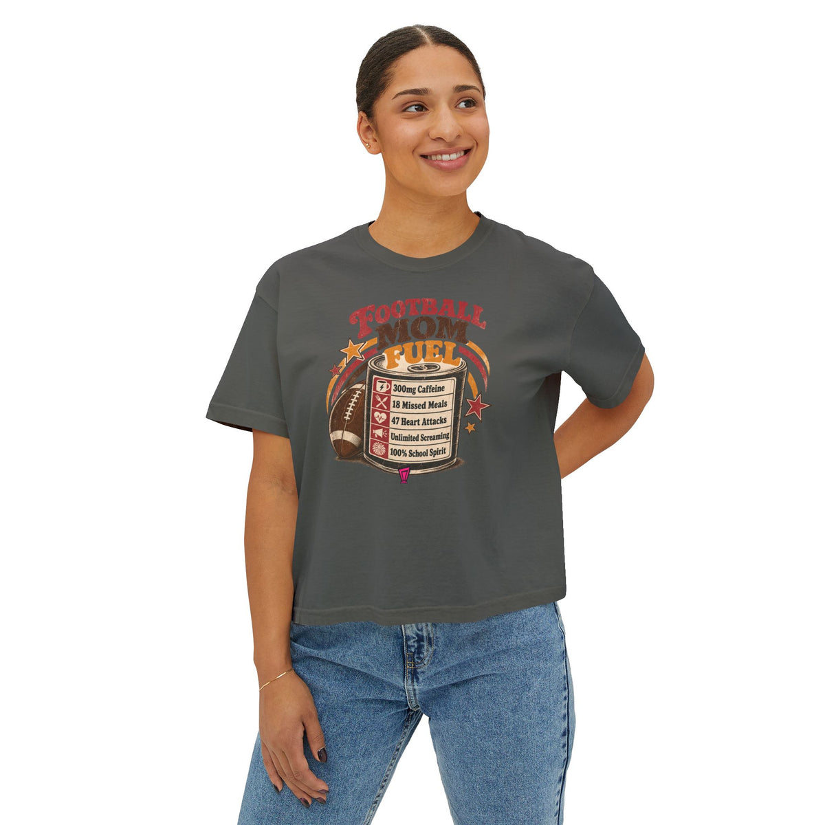 Football Mom Fuel Boxy Tee — Vintage Football Mom T‑Shirt