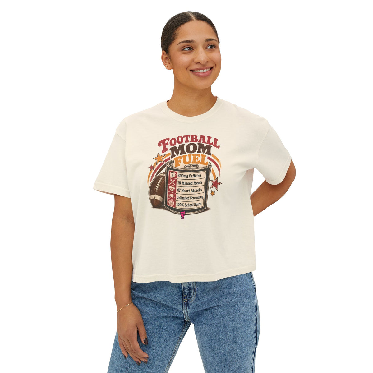Football Mom Fuel Boxy Tee — Vintage Football Mom T‑Shirt