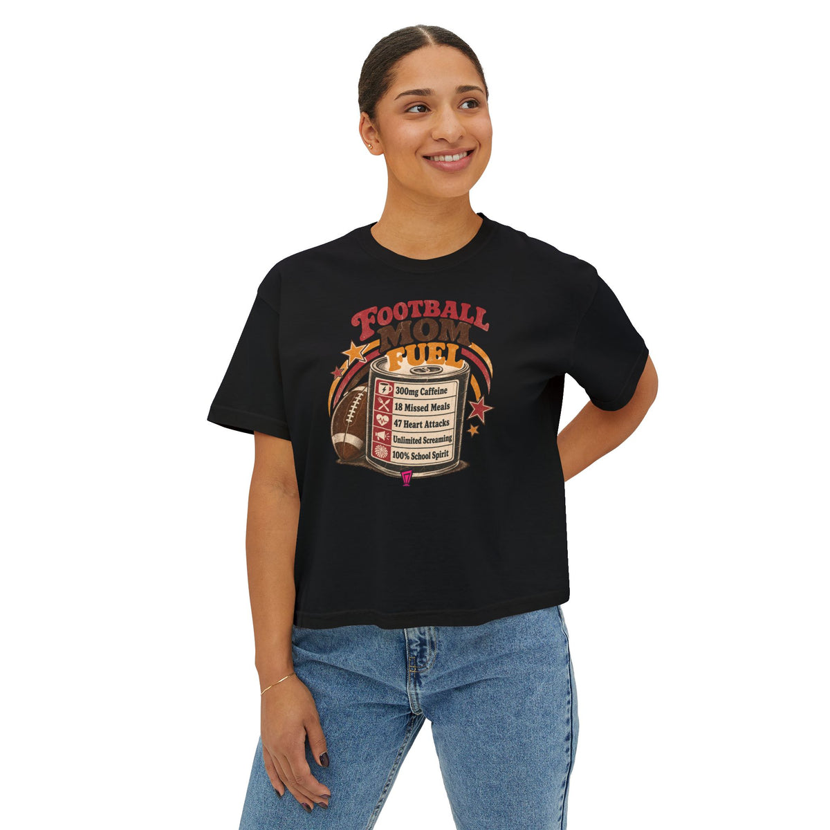 Football Mom Fuel Boxy Tee — Vintage Football Mom T‑Shirt